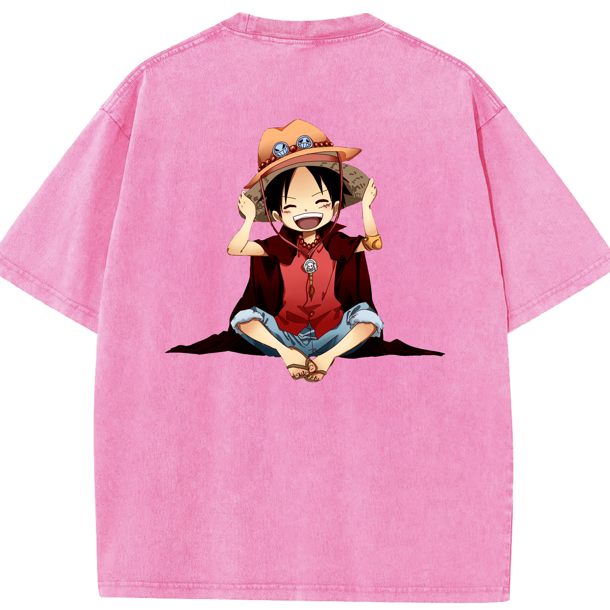 ワンピース モンキー・D・ルフィ ONE PIECE Monkey D. Luffy 綿100% ヴィンテージ風 半袖Tシャツ（背面プリント）